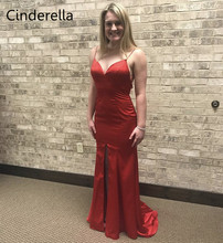 Cinderella Red V-Neck Spaghetti Straps Court Train Side Slit Mermaid Backless Silk Satin Prom Dresses Party Gowns For Prom 2024 - buy cheap