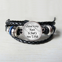 Jesus is my rock, this is how I roll the Leather Bracelet Faith Christian inspirational glass cabochon Leather Bracelet jewelry 2024 - buy cheap