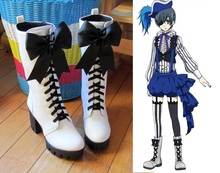 New Anime Black Butler Ciel Phantomhive Circus Cosplay Boots Lace-up High Heels Cosplay Shoes for Women/Men White Size 35-43 2024 - buy cheap