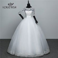 Ball Gown 100% Real Images Vestido De Novia Tulle Wedding Dress 2018 with Lace Half Sleeve Appliques for Bridal Robe de Marriage 2024 - buy cheap