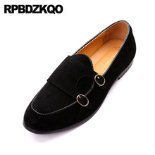 Comfort Elevator Slip On Suede Leather Men Shoes Black Height Increasing New Prom Double Monk Strap Pointed Toe British Style 2024 - buy cheap