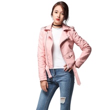 New Fashion Spring Autumn Women Faux Soft Leather Jacket Long Sleeve Pink Biker Coat Zipper Design Motorcycle PU Red Jacket 2024 - buy cheap