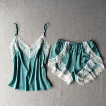 Conjunto de lencería sensual de seda para mujer, camisón de encaje con Top y pantalones cortos, Conjunto de Pijama de satén, Pijama de verano, ropa de dormir para el hogar 2024 - compra barato