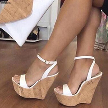 Olomm-Sandalias de plataforma para mujer, zapatos sexys de tacón alto con cuña, Punta abierta, informales, blancos, de talla grande, 5 a 15 2024 - compra barato