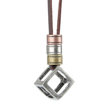 Dice Shape Unique Vintage Sweater Chain Alloy Bronze Leather Pendants Necklace Men Women Collar Female Jewelry 2024 - buy cheap