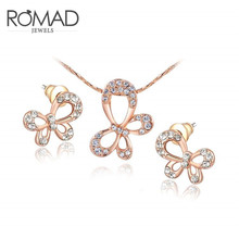 ROXI ROMAD Brand Rose Gold Color Austrian Crystal Butterfly Ear Stud Earrings Pendant Necklace For Women Wedding Jewelry Set 2024 - buy cheap