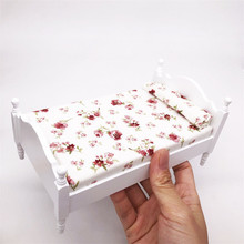 1:12 Dollhouse Miniature Furniture Bed Bedroom dolls mini Floral white bed Children gifts house play Toy Accessory 2024 - buy cheap