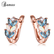 Bamos Mutilcolor Opal&CZ Leaves Hoop Earrings For Women Girls Elegant Statement Earrings Fashion Rose/White Gold Filled Jewelry 2024 - buy cheap