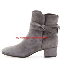 Sexy Grey Black Women Ankle Boots Female Suede Leather Chunky High Heel Boots Lace Up Knot Women Platform Pumps Autumn Botas 2024 - buy cheap