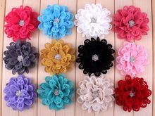 Flores para diadema de tela clásica para niños, hojas huecas con botones de diamantes de imitación de 3,8 ", 12 colores, 50 unidades por lote 2024 - compra barato