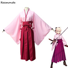 Anime Fate/Grand Order Cosplay Costumes Fate Stay Night Sakura Saber Kimono Blonde Synthetic Wigs For Women Girls Party Clothing 2024 - buy cheap