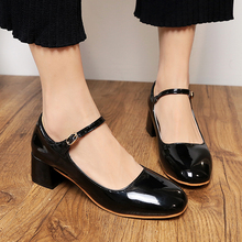 Spring Women Mary Janes Shoes Patent Leather High Heels Pumps Ankle Strap Dress Shoes Square Toe Pump zapatos mujer Autumn 6131 2024 - buy cheap