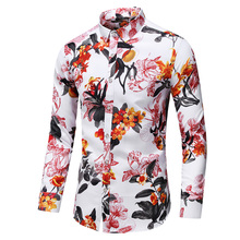 Men Slim Long Sleeve Casual Flower shirt Fashion Printed Male Hawaiian Holiday Party Beach Shirts Camisa Masculina Plus Size 2024 - buy cheap