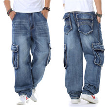 Pantalones vaqueros rectos de estilo japonés para hombre, Jeans holgados de motorista, con bolsillos laterales, color azul holgado, 2021 2024 - compra barato