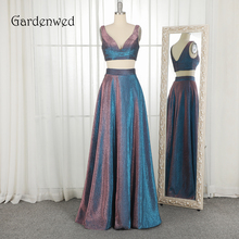 Gardenwed Sparkly Two Pieces Evening Dress 2019 A Line Simple Lady V Neck Formal Dress vestido de festa longo 2024 - buy cheap