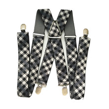 Unisex Large Size Suspenders Elastic Adjustable Braces for Teenager Adult Men Women 4 Clips on Plaid Color BD064 2024 - buy cheap