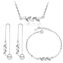 925 Sterling Silver Simple Leaves Jewelry Sets Zircon Necklace Earrings Bracelet For Women Girl Gift 2024 - buy cheap