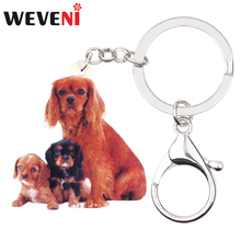 WEVENI Acrylic Cavalier King Charles Spaniel Dog Key Chain Keychains Holder Animal Jewelry For Women Girls Gift Bag Purse Charms 2024 - buy cheap