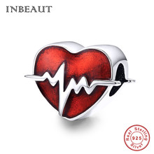 INBEAUT 100% Real 925 Sterling Silver Red Enamel Heartbeat Beads fit Brand Bracelet Romantic Heart Charms for Jewelry Making 2024 - buy cheap