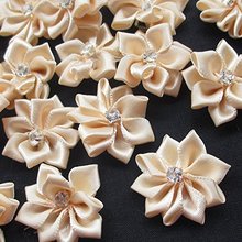 beige 40pcs Ribbon Flowers Bows Rhinestone Wedding Ornament Appliques 2024 - buy cheap