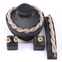 Women African Beads Jewelry Set Wedding Twist Weave Choker Necklace Earring Ring Bracelet Bridal Dubai Ethiopian Jewellery Sets 2024 - buy cheap