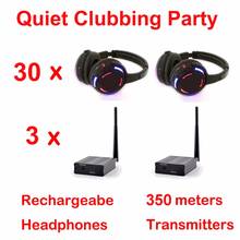 Silent Disco complete system black led wireless headphones - Quiet Clubbing Party Bundle (30 Headphones + 3 Transmitters) 2024 - buy cheap