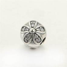 Original 925-Sterling-Silver Pave CZ Daisy Flower Lock Clip Beads with AAA Cubic Zirconia Fits Pandora bracelets DIY 2024 - buy cheap