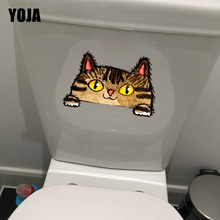 YOJA 19.9*12.8CM Peeping Cartoon Cat Bathroom Decor Toilet Sticker Home Wall Decal T1-0126 2024 - buy cheap