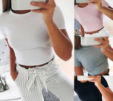 Short Sleeve White T shirts Women Sexy Slim Belly Tops Tee Tops Casual Solid Color Tees Summer 2024 - buy cheap