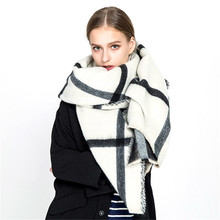 Модный осенне-зимний теплый бежевый клетчатый женский шарф, роскошный брендовый кашемировый шарф, толстые шали в стиле ретро, женские обертывания, аксессуары 2024 - купить недорого