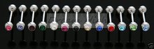 wholesale Crystal Gem Stone Tongue piercing Straight Tongue Bar rings Free Shipping Promotional 14G  Mixed Colors Hot Sale 2023 - buy cheap