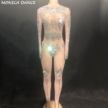 Mono de malla con diamantes de imitación plateados brillantes, traje de cumpleaños con perspectiva para mujer, cantante, fiesta de noche, graduación, celebración, ropa de baile Sexy 2024 - compra barato