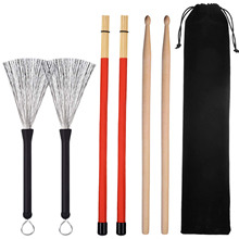 Conjunto de baquetas de madeira para bateria, 1 par de 5a, escovas de fio de tambor e 1 par de hastes, escovas de tambor 2024 - compre barato