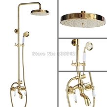 Gold Color Brass Bathroom Round Shower Head Rain Shower Faucet Set with Wall Mounted Dual Handle Mixer tap + Hand Spray Wgf435 2024 - buy cheap