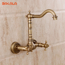Wall Mounted Two Handles Antique Brass Finish Kitchen Sink Bathroom basin Faucet mixer tap  GZ8118 2024 - buy cheap