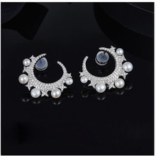 High Quality 925 Sterling Silver One thousand and one nights Star Moon Pearl Earrings Micro Cubic Zirconia Stones Women Jewelry 2024 - buy cheap