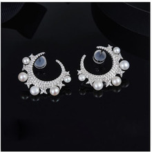 Pendientes de plata de ley 925 de alta calidad para mujer, con forma de estrella, Luna, perla, Micro piedras de circonia cúbica, joyería 2024 - compra barato