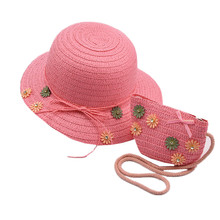 Baby Children Sun Hats Girls Flowers Beach Straw Hat Bag Set Cute Hand Made Summer Girl Sun Hat Big Brim Straw Hats Handbag 2024 - buy cheap