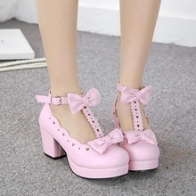Женские форменные туфли Lolita, 3 цвета, на толстой подошве, с бантом, милые, туфли на Средних Каблуках 2024 - купить недорого