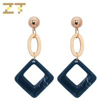 Hot Sale Fashion Geometric Oval Wood Linked Blue Acrylic Square Pendant Long Statement Big Dangle Exaggerate Earrings for Women 2024 - buy cheap