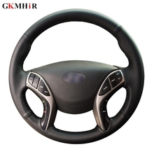 GKMHiR Soft Genuine Leather Hand-stitched Car Steering Wheel Cover for Hyundai Elantra 2011-2016 Avante i30 2012-2016 Black 2024 - buy cheap