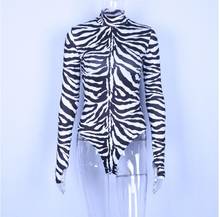 New high neck long sleeve Zebra pattern Sexy bodysuit autumn winter women fashion bodycon elastic christmas party body 2024 - buy cheap