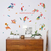 [Fundecor] watercolor parrot bird flower wall stickers home decor living room TV Background diy wall decals self adhesive film 2024 - buy cheap