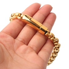 Pulseira redonda de aço inoxidável 316l, pulseira masculina 9mm na cor dourada caixa de rolo pulseira unissex joias punk 9" 2024 - compre barato