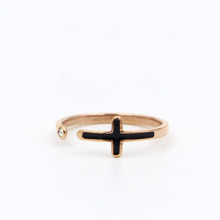 Martick Retro Open Ring 316L Stainless Steel Black Cross Ring For Womem Rose Gold-color Simple Single Crystal Elegant Ring R31 2024 - buy cheap
