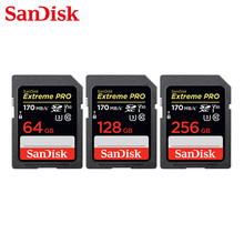 Sandisk-cartão de memória sandisk extreme pro, 100% original, cartão sd de alta velocidade com 256 mb/s, para câmeras sd, tamanhos u3, 170 gb e 64gb 2024 - compre barato