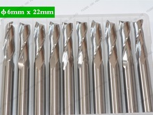 6mm*22mm,10pcs,Free shipping 2 Flutes End Mill,CNC machine milling Cutter,Solid carbide woodworking tool,PVC,MDF,Acrylic,wood 2024 - buy cheap