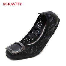 XGRAVITY Big Size Elegant  Women Foldable Egg Roll Flat Shoes Hollow Cut Out Ladies Flats Round Toe Woman's Footwear Female A082 2024 - buy cheap