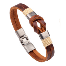 New Fashion Retro Genuine Bracelete Leather Men Bracelets Casual/Sporty Easy Alloy Hook Link Chain Men Rope Jewelry Pulsera 2024 - buy cheap