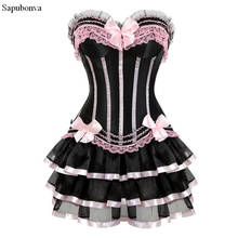 Sapubonva burlesque corsets dress with skirt costumes vintage striped floral lace up corset bustier tank top for women plus size 2024 - buy cheap